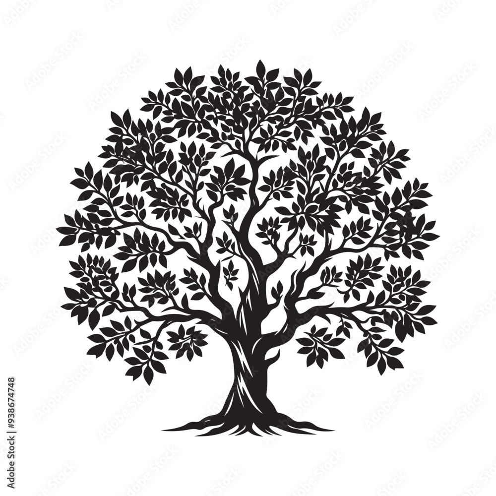 Obraz premium Sandalwood tree Black silhouette on a white background. Vector. Set.