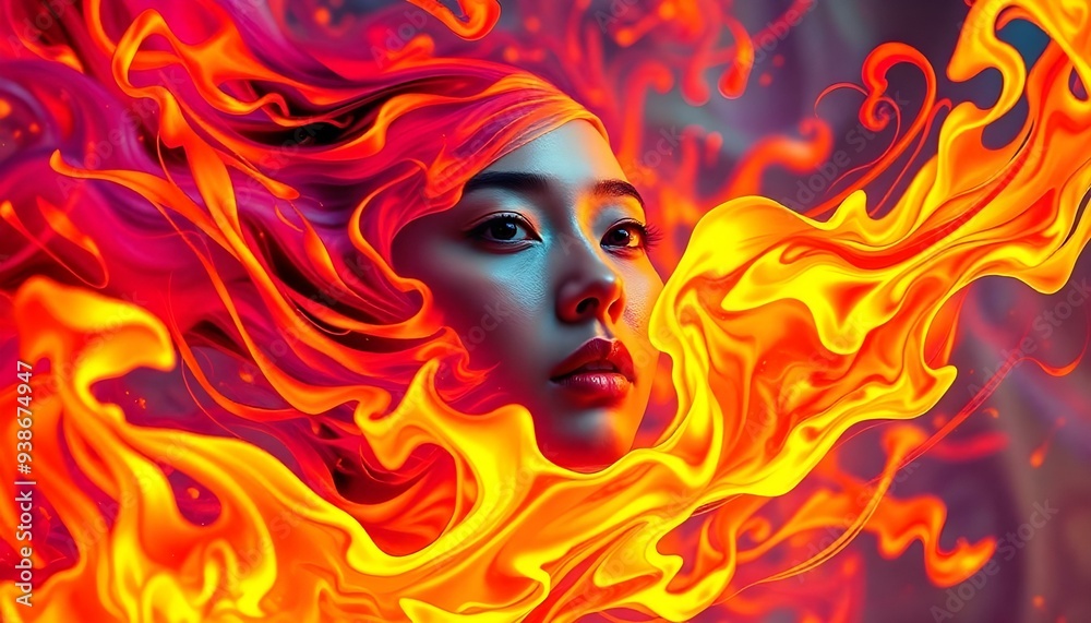 Fiery Woman A Surreal Portrait in Flames Fiery Woman A Surreal Portrait in Flames