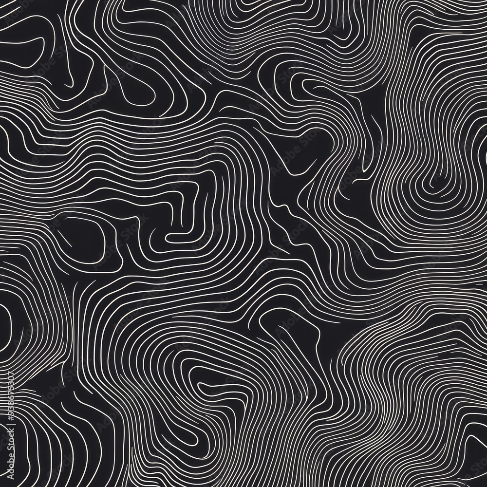 Obraz premium Abstract black and white contour line pattern with wavy design