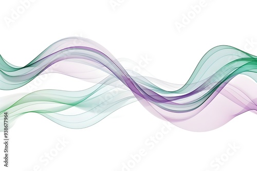 Abstract Green and Purple Waves on White Background