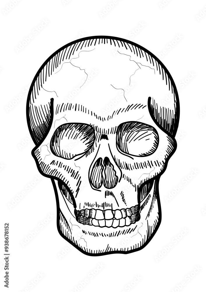 Fototapeta premium Doodle line art vector illustration of a human skull