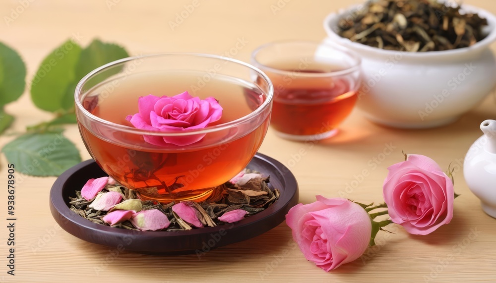 Elegant rose tea setting perfect for a serene afternoon Elegant rose tea setting perfect for a serene afternoon