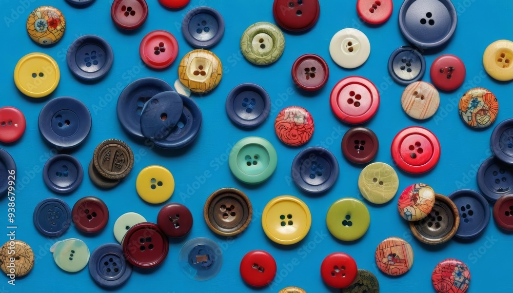A vibrant mosaic of buttons in a sea of blue A vibrant mosaic of buttons in a sea of blue