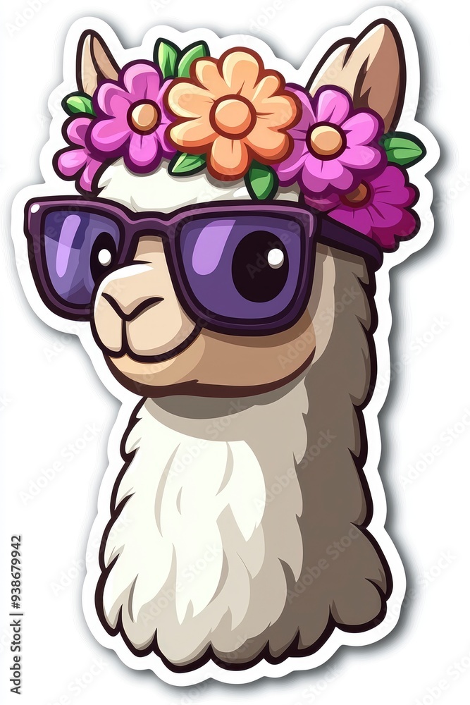 Obraz premium Cool Llama with Sunglasses and Flower Crown
