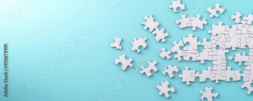 A 3D effect of a puzzle with pieces floating out towards the viewer, 3D effect, puzzle, game