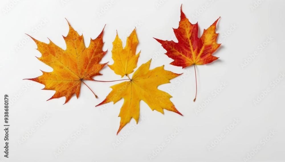 Autumns vibrant hues in a trio of maple leaves Autumns vibrant hues in a trio of maple leaves