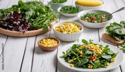  Fresh and vibrant salad ingredients on a rustic table