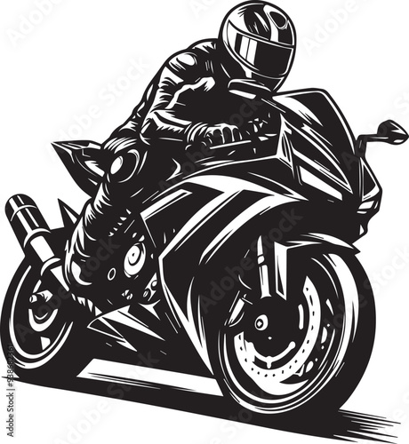 motorcycle rider vector art illustration Black and white bike vector art