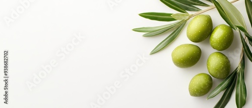 A bunch of green olives on a white background photo