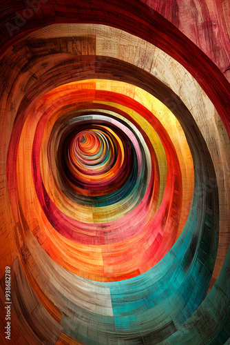  A surreal digital art piece depicting an endless tunnel made entirely of multicolored, wavy wood--ar 2:3