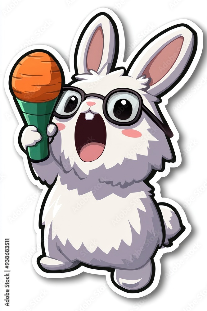 Obraz premium Cute Cartoon Rabbit Holding a Microphone