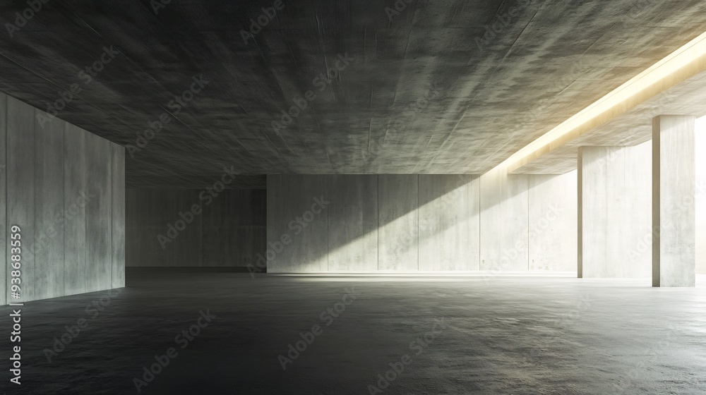 Empty Concrete Room with Sunlight Streaming Through an Opening Empty Concrete Room with Sunlight Streaming Through an Opening