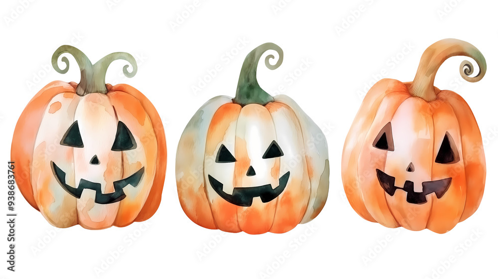 watercolor halloween pumpkin set isolated on transparent background watercolor halloween pumpkin set isolated on transparent background