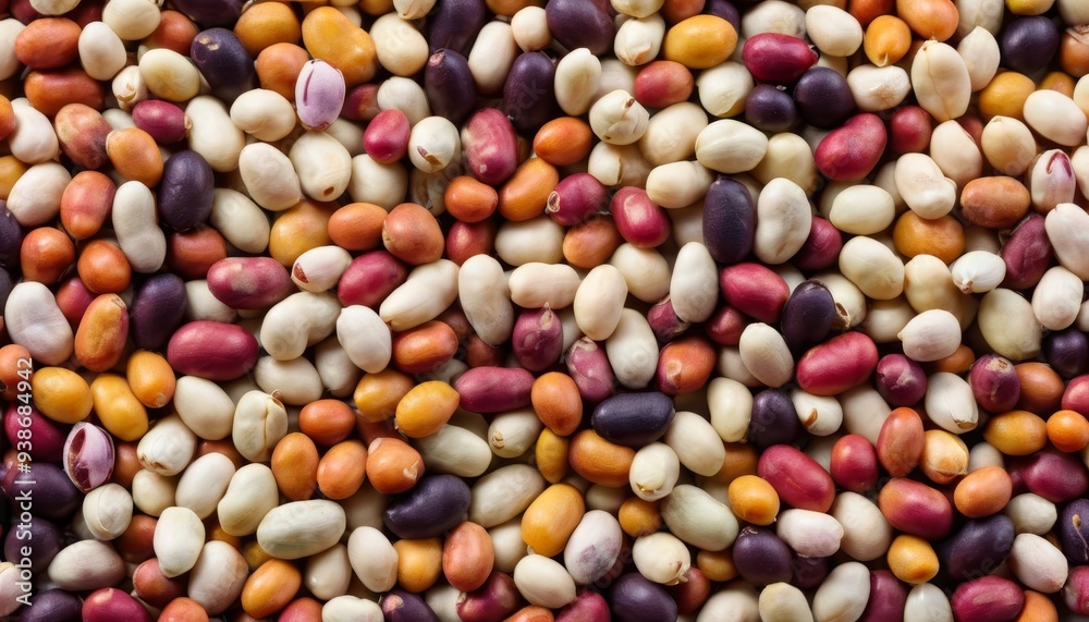 Vibrant variety of beans in a mosaic pattern Vibrant variety of beans in a mosaic pattern