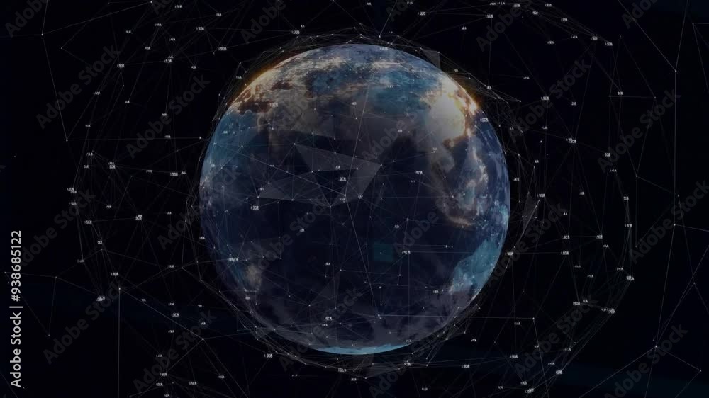 Rotating Earth with network connections and data points in animation Rotating Earth with network connections and data points in animation