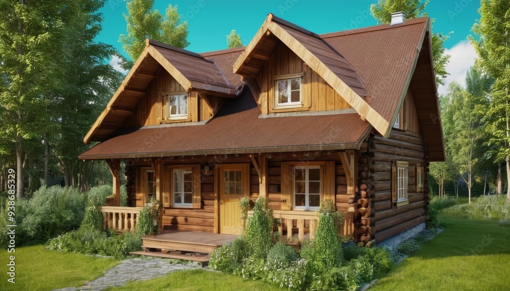 Cozy log cabin nestled in a serene forest setting Cozy log cabin nestled in a serene forest setting