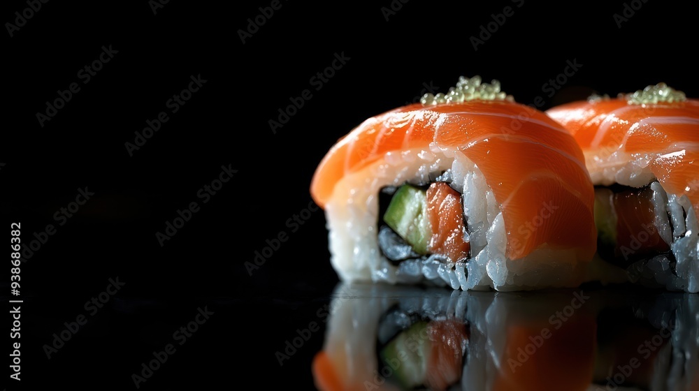 Close up view of sushi on dark background in Asian restaurant. Ai generated image Close up view of sushi on dark background in Asian restaurant. Ai generated image
