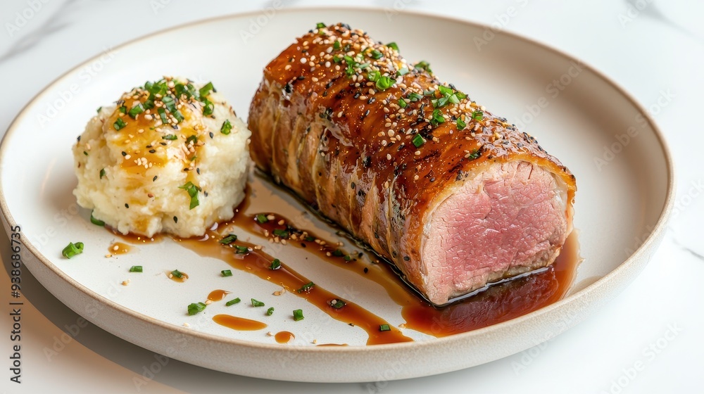 Gourmet Grilled Pork Tenderloin with Sesame Seeds Mashed Potatoes and Teriyaki Glaze Gourmet Grilled Pork Tenderloin with Sesame Seeds Mashed Potatoes and Teriyaki Glaze