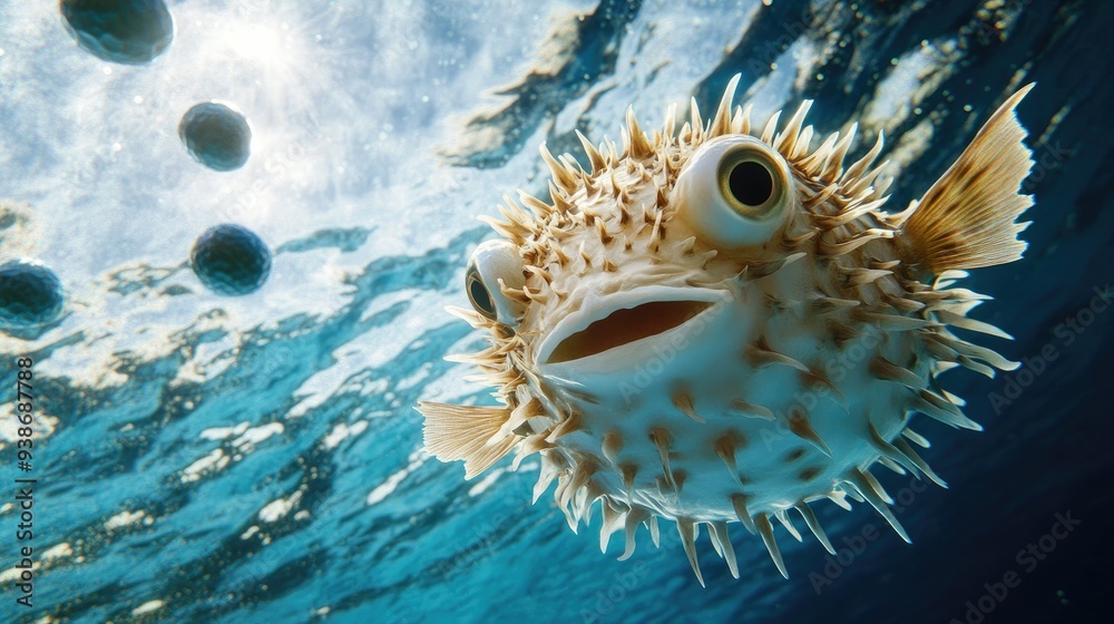 A Close-Up of a Spiny Pufferfish Underwater A Close-Up of a Spiny Pufferfish Underwater