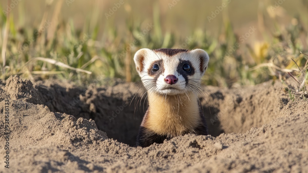 Black-footed Ferret Emerging From Its Burrow Black-footed Ferret Emerging From Its Burrow