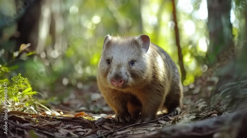 A Wombat Stands in the Lush Green Forest