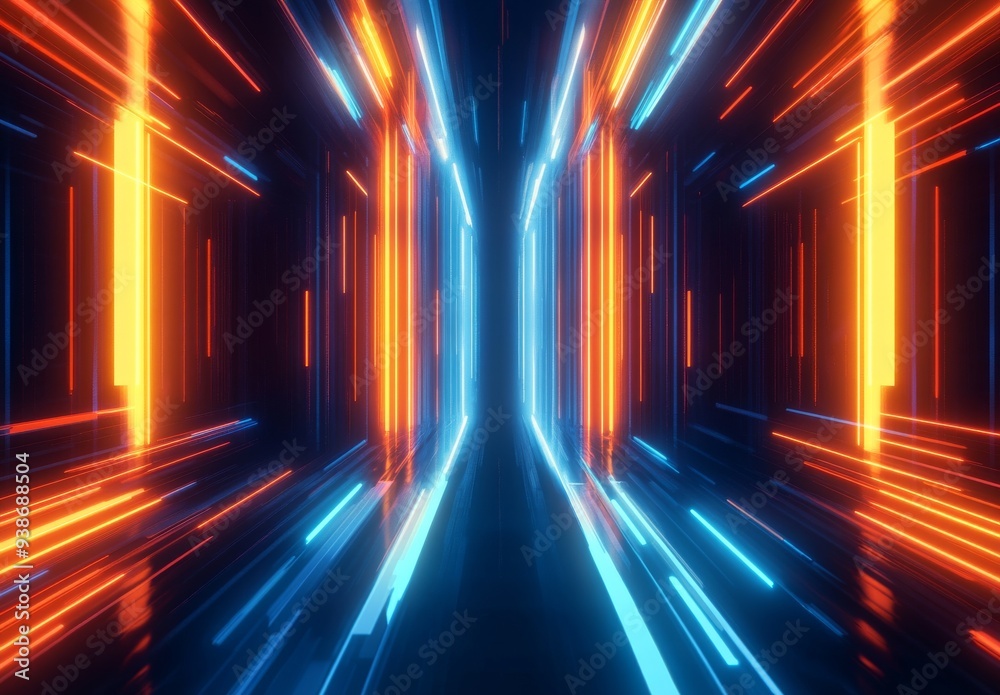 Futuristic Neon Lines Abstract Background Bright Orange Blue Glowing Lights Futuristic Neon Lines Abstract Background Bright Orange Blue Glowing Lights