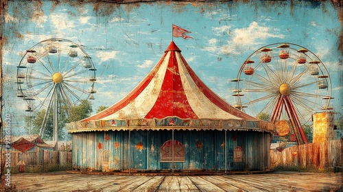 Vintage Abandoned Carnival with Weathered Circus Tent