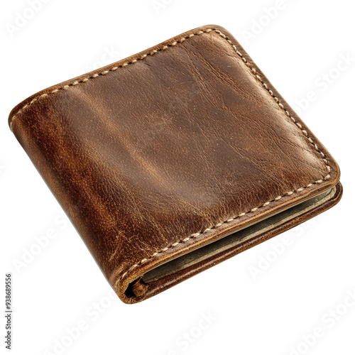 A brown leather wallet with a brown handle photo