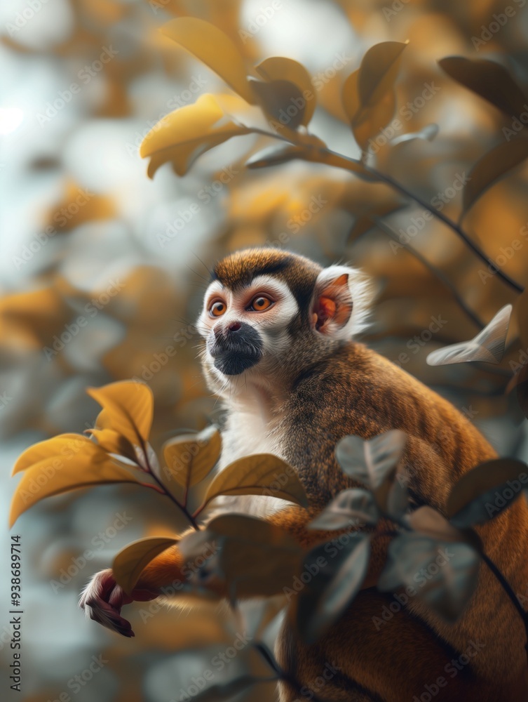 Fototapeta premium Common Squirrel Monkey, New World Primate, Arboreal Wildlife