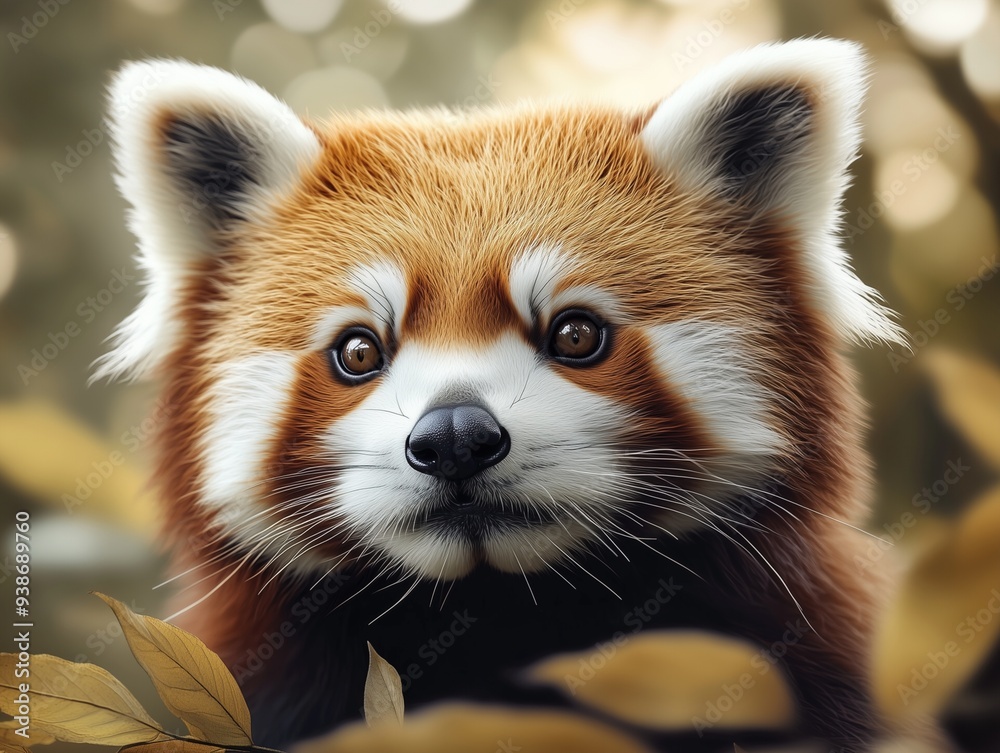 Obraz premium Red Panda, Ailurus fulgens, Lesser Panda Wildlife Photography Close Up in Forest