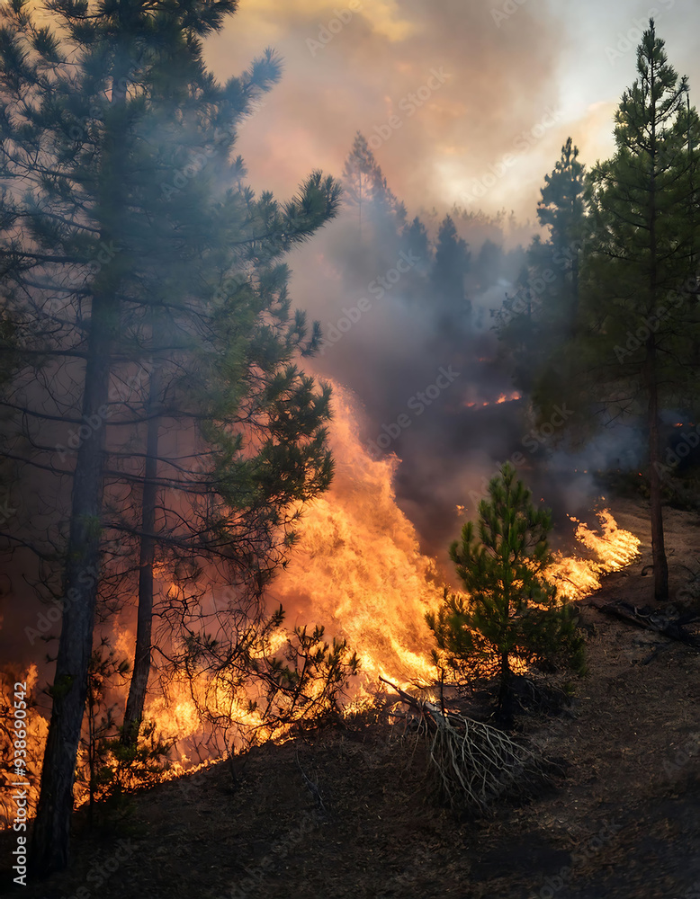 Fototapeta premium Forest burning with smoke