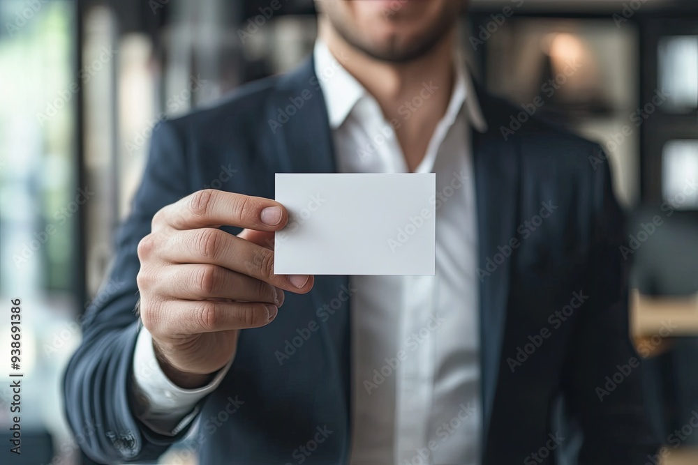 old businessman holding a blank card in his office old businessman holding a blank card in his office