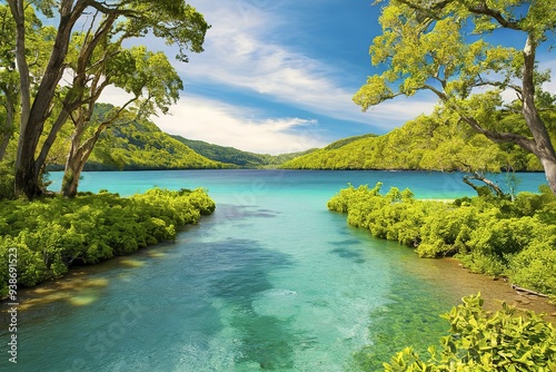 A breathtaking scene of a pristine turquoise lake