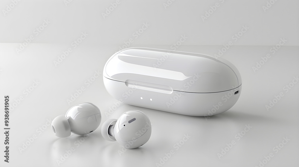 white Wireless Earbuds and Charging Case on white background white Wireless Earbuds and Charging Case on white background