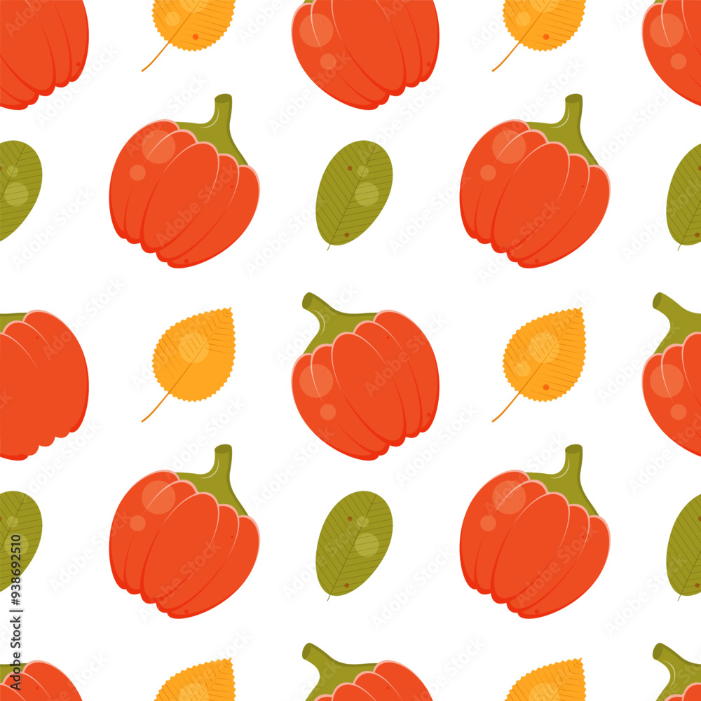 Autumn pattern with pumpkin and leaves. Vector illustration. Autumn pattern with pumpkin and leaves. Vector illustration.