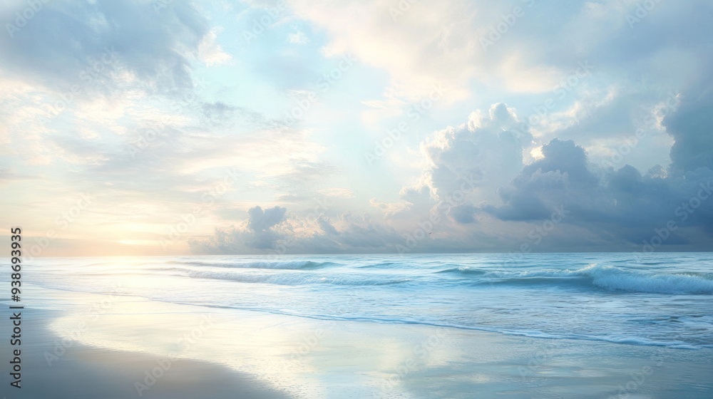 Close up of a serene beach view at sunrise, the beauty of the morning by the sea. Ai generated image Close up of a serene beach view at sunrise, the beauty of the morning by the sea. Ai generated image