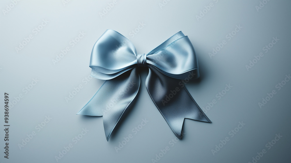 Naklejka premium A shiny blue silky ribbon with bow tightly tied over a blue background