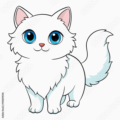 Adorable Fluffy Cat Shadow less Vector Art