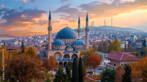 Mosque at Sunset in a Turkish City photo