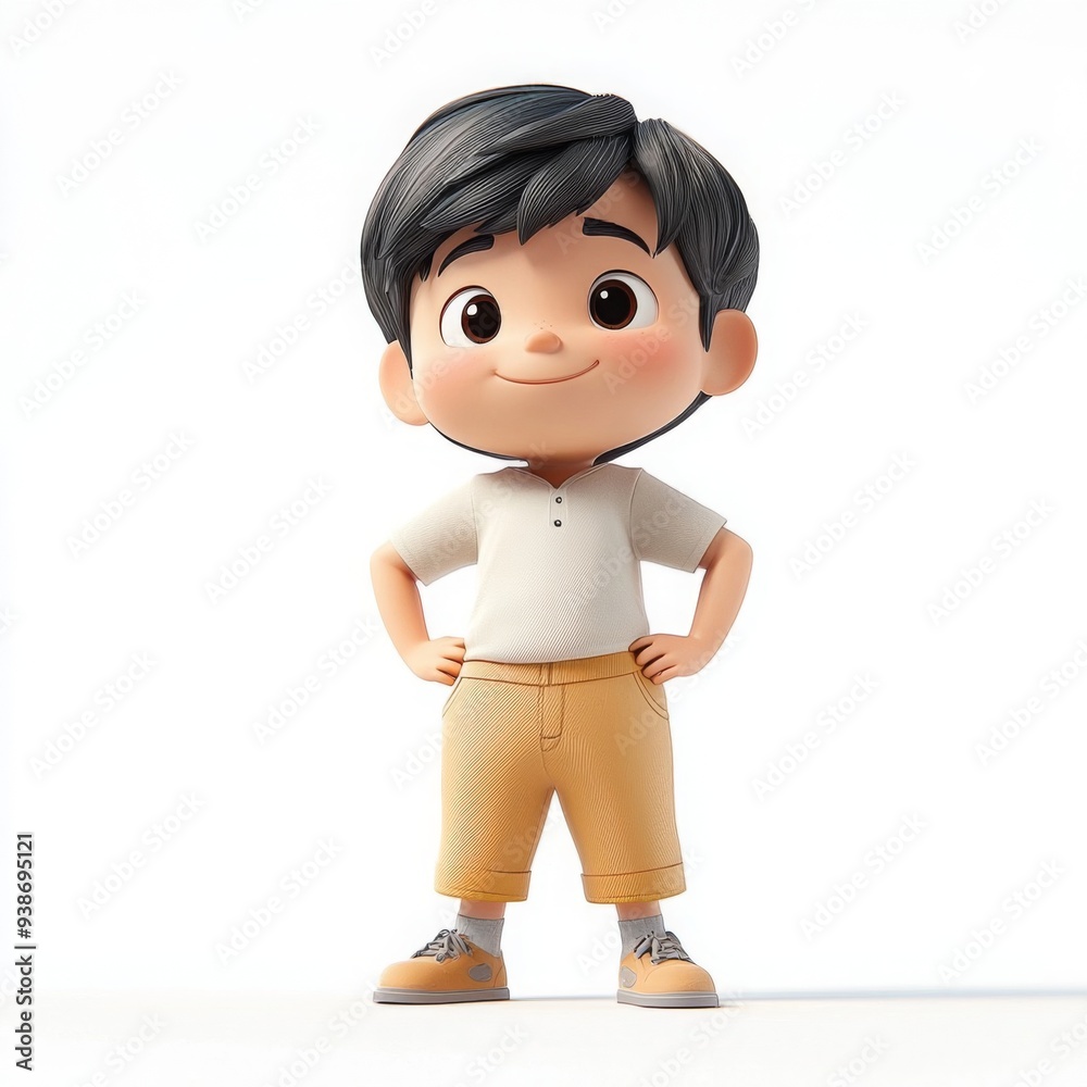 Confident Little Explorer: A cheerful 3D boy, hands on hips, ready for adventure, perfect for children's brands and family-oriented content. Confident Little Explorer: A cheerful 3D boy, hands on hips, ready for adventure, perfect for children's brands and family-oriented content.