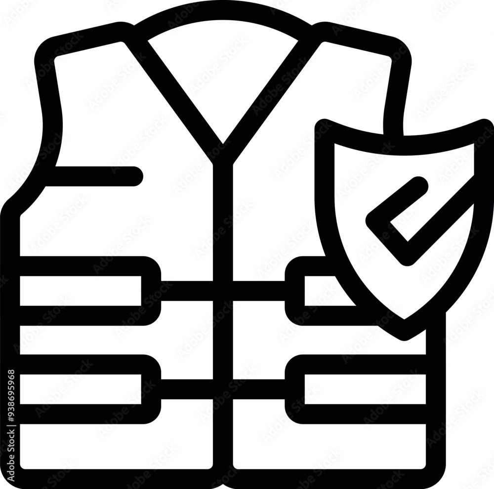 Line art icon of a safety vest, emphasizing safety and protection in various industries Line art icon of a safety vest, emphasizing safety and protection in various industries