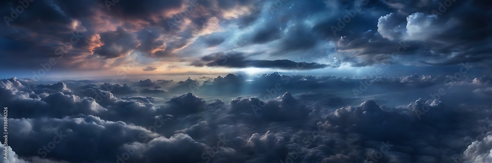 Obraz premium panorama, cloudy, cloudscape, landscapes, sky, sun, light, sunlight, beauty, background, nature, atmosphere, sunset, heaven, sunrise