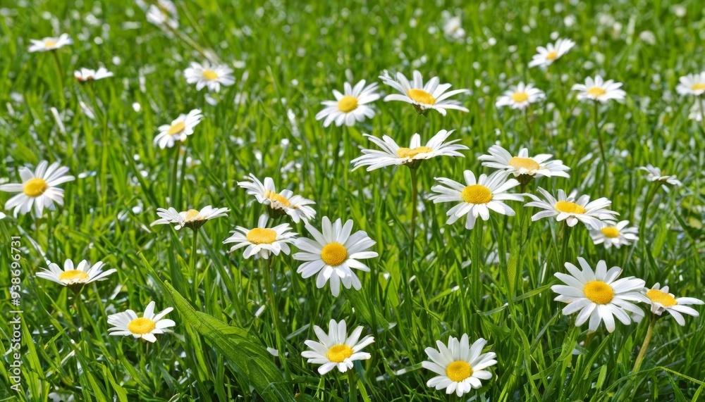 Fototapeta premium Natures beauty in bloom A field of white and yellow daisies
