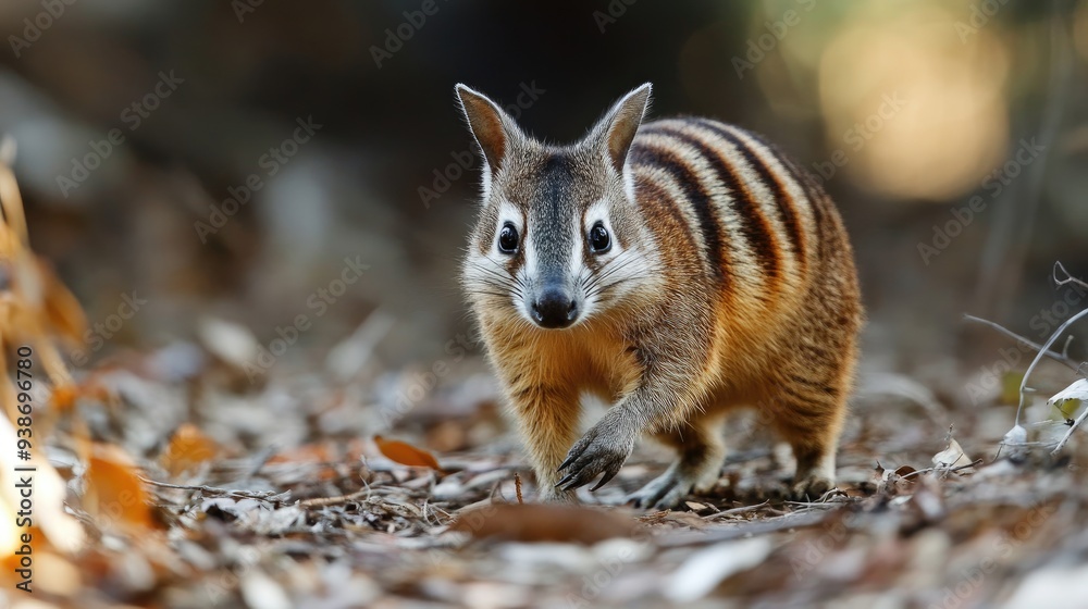 Naklejka premium Close-up of a Striped Bandicoot in a Forest Setting