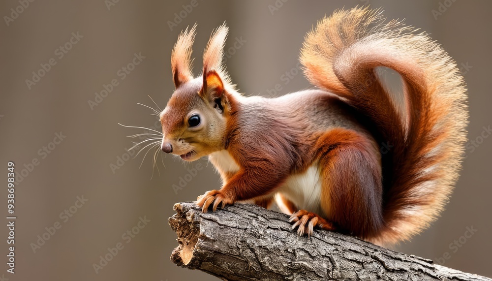 Energetic squirrel poised on a branch ready to leap into action Energetic squirrel poised on a branch ready to leap into action