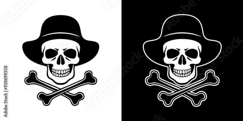 Skull And Crossbones Monochrome Silhouette Tattoo Illustration