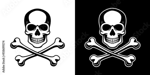 Hand drawn skull and crossbones tattoo vector illustration