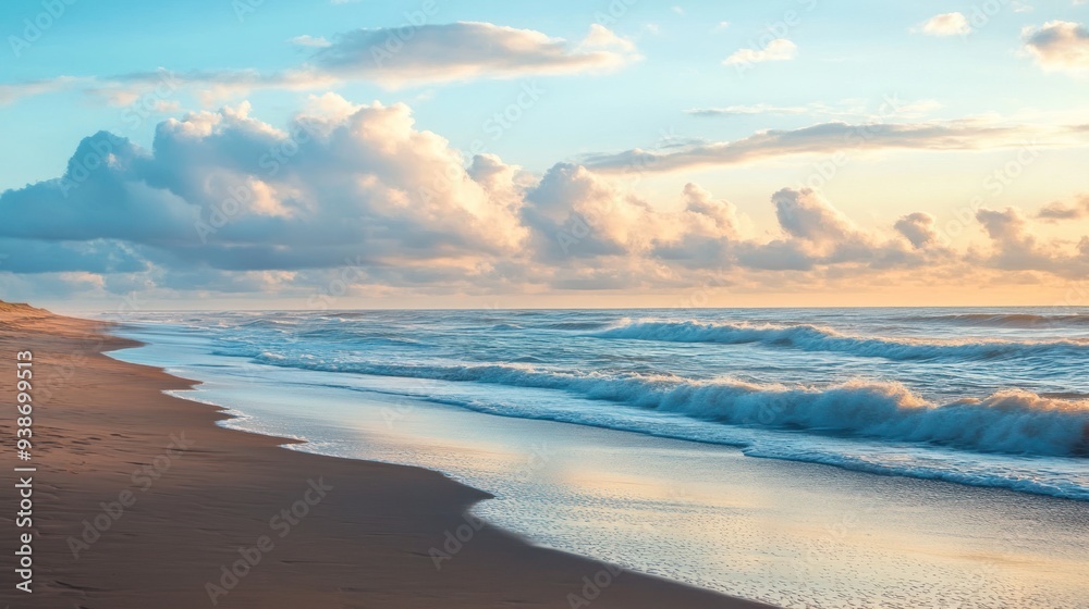 Close up of a serene beach view at sunrise, the beauty of the morning by the sea. Ai generated image Close up of a serene beach view at sunrise, the beauty of the morning by the sea. Ai generated image