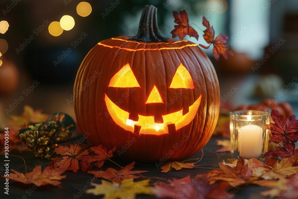A beautifully carved pumpkin with a friendly smile A beautifully carved pumpkin with a friendly smile