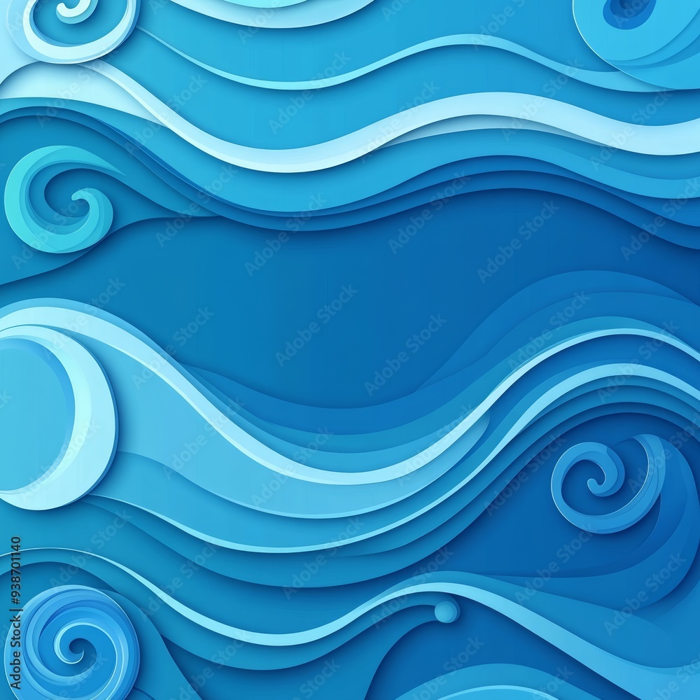 Fototapeta premium Abstract layered wave patterns in various shades of blue, creating a flowing and dynamic ocean-like texture.